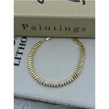 Hedef Bujiteri 14K Gold Renk Zirkon Taşlı Arpa Model Bileklik CM14