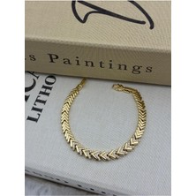 Hedef Bujiteri 14K Gold Renk Zirkon Taşlı V Model Balık Sırtı Bileklik CM15