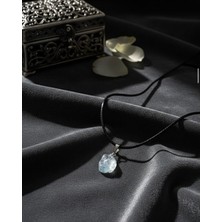 Meneva Aksesuar Akuamarin Doğal Taş Deri Ipli Kolye