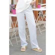 Molly Nelly Kadın Pöti Kareli Ekoseli Gofre Ince Lastikli Pantolon