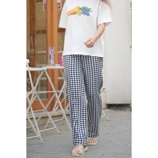 Molly Nelly Kadın Pöti Kareli Ekoseli Gofre Ince Lastikli Pantolon