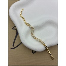 Hedef Bujiteri 14K Gold Renk Baget Zirkon Taşlı Dikdörtgen Model Bileklik CM39