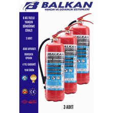 BALKAN YANGIN VE GÜVENLİK SİSTEMLERİ 3 Adet 6 kg Etiketli ve Ruhsata Uygun Tozlu Yangın Söndürücü