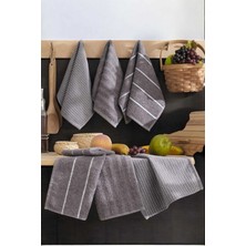 Mira Home 6 Lı Luna Naturel Mutfak Havlu Seti %100 Pamuklu 30X50 cm Antrasit