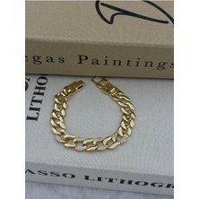 Hedef Bujiteri 14K Gold Renk Zirkon Taşlı Gurmet Model Kalın Zincir Bileklik CM27