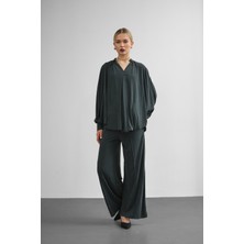 Molly Nelly Kadın Rahat Kalıp Yarasa Kol Bluz Pantolon Takım