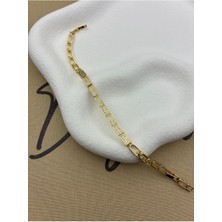 Hedef Bujiteri 14K Gold Renk Zirkon Taşlı Dikdörtgen Parçalı Bileklik Cm5