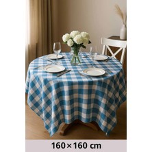Mira Home Fiber Kareli Masa Örtüsü Sofra Bezi Ekose Desen 160X160 cm Turkuaz