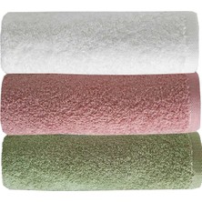 Mira Home 3 Lü Düz Renk El Yüz Havlu Seti %100 Pamuklu 50X90 cm Yeşil Gül Beyaz