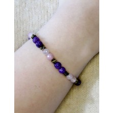 Esha Store Doğal Taş Ametist Pembe Kuvars Hematit Doğal Taş Kadın Doğal Taş Bileklik EUB13AMTPKH