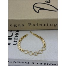 Hedef Bujiteri 14K Gold Renk Zirkon Taşlı Çiçek Zincirli Kalp Detay Bileklik CM80