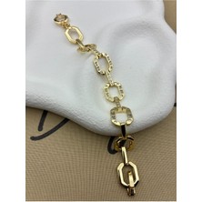 Hedef Bujiteri 14K Gold Renk Geometrik Şekilli Zirkon Taşlı Zincir Bileklik CM32