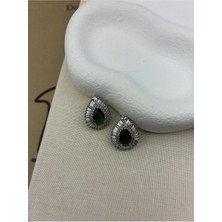 Hedef Bijuteri Gümüş Renk Damla Model Yeşil Zirkon Taşlı Küpe