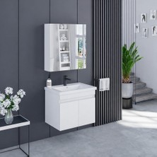 Banyo Dolabı 65 cm Icon Ayna Dolaplı Alt Üst Modül ve Seramik Lavabo Quarterbath
