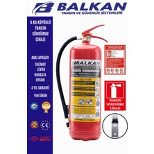 BALKAN YANGIN VE GÜVENLİK SİSTEMLERİ 6 kg Köpüklü Yangın Tüpü Tse Ce Belgeli Ruhsata Uygun 4 Yıl Set (Talimat-Levha-Askı)
