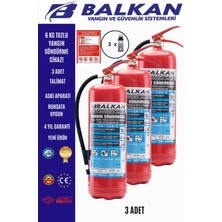 BALKAN YANGIN VE GÜVENLİK SİSTEMLERİ 6 kg Ruhsata Uygun 4 Yıl Tozlu Yangın Tüpü 3 Adet (Talimat-Levha)