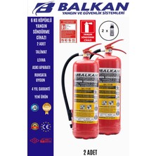BALKAN YANGIN VE GÜVENLİK SİSTEMLERİ 6 kg Ruhsata Uygun 4 Yıl Köpüklü Yangın Tüpü 2 Adet Set (Talimat-Levha-Askı)