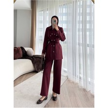 Molly Nelly Kadın Skuba Çıtçıt Kapamalı Kuşaklı Pantolonlu Takım