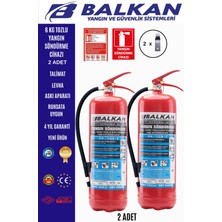 BALKAN YANGIN VE GÜVENLİK SİSTEMLERİ 6 kg Ruhsata Uygun 4yıl Tozlu Yangın Tüpü 2 Adet Set (Talimat-Levha-Askı)