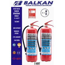 BALKAN YANGIN VE GÜVENLİK SİSTEMLERİ 6 kg Ruhsata Uygun 4 Yıl Tozlu Yangın Tüpü 2 Adet (Talimat-Askı)