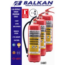 BALKAN YANGIN VE GÜVENLİK SİSTEMLERİ 3 Adet Köpüklü Yangın Tüpü 4 Yıllık Ruhsata Uygun (Levha, Talimat)