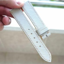 Beyaz Hakiki Deri El Yapımı Saat Kordonu – Çift Kat Deri, Toka Pim Dahil