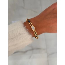 Hercy Göz Detaylı Zirkon Taşlı Ithal Paslanmaz Çelik Kelepçe Bileklik