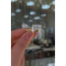 Erer Gümüş 925 Ayar Gümüş Oval Kesim Vintage Tasarımaltın Kaplama Kadın Yüzük