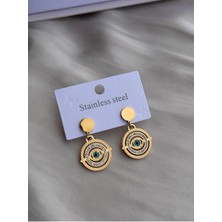 Hercy 316 L Paslanmaz Çelik Küpe | Zirkon Taşlı Göz Küpe | Gold Sallantılı Küpe