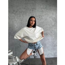 Barış Beauty Düz Biskilet Yaka  T-Shirt - Beyaz