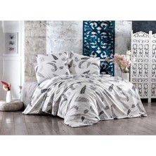 Mira Home Çift Kişilik Lastikli Çarşaflı Pamuklu Nevresim Takımı Gray Leaf