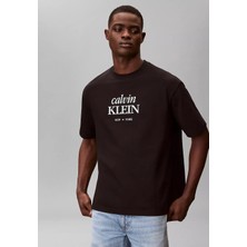Erkek Bisiklet Yaka Calvin Klein Yazı Desenli Kısa Kollu Siyah T-Shirt LV04RF818G-UB1