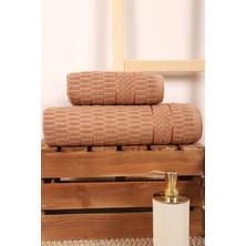 Mira Home 2 Parça Banyo Havlu Takımı %100 Pamuklu Çubuk Desen Kahverengi