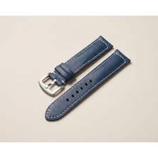 Kapalı Mavi Hakiki Deri El Yapımı Saat Kordonu – Çift Kat Deri, Tam El Işçiliği