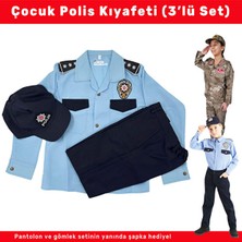 Kordak Mavi Çocuk Polis Kıyafeti – 3’lü Pantolon Gömlek Şapka Seti