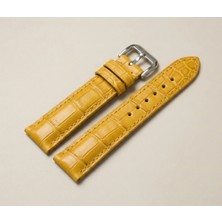 Sarı Krokodil Desen Hakiki Deri El Yapımı Saat Kordonu – Çift Kat Deri
