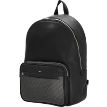 Boss Erkek Fermuarlı Ön Bölmeli Monogram Logo Detaylı Siyah Sırt Çantası 50558195-001