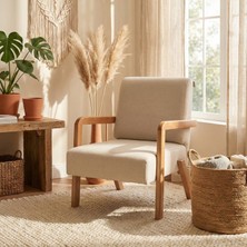 Bahama Bohem Ahşap Berjer, Açık Krem