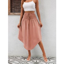 Barış Beauty Kadın Yüksek Bel Belden Bağlamalı Asimetrik Kesim Detaylı Sandy Etek