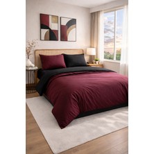 Homenup 90X190 Tek Kişilik Nevresim Takımı Lastikli Çarşaf Çift Yön Bordo-Siyah