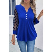 Barış Beauty Kadın Uzun Kollu Yakadan Düğmeli Kolları Tül Detaylı Viskon Bluz