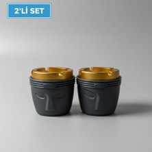 Le Paris 2'li Dekoratif Yüz Figürlü Kokusuz Küllük Seti - Modern Totem Tasarım Sert Plastik