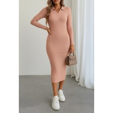 Barış Beauty Kadın Uzun Kollu Yakalı Triko Elbise