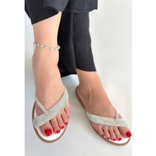 Erbilden Eday Gümüş Boncuk Işlemeli Terlik