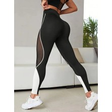 Barış Beauty Kadın Yüksek Bel Yanlardan Tül Detaylı Çift Renkli Spor Dalgıç Tayt