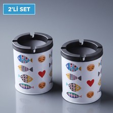 Le Paris Desenli 2'li Metal Küllük Koku ve Rüzgar Önleyici Kapaklı - Dekoratif