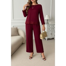 Barış Beauty Kadın Uzun Kollu Bisiklet Yaka Pulpayetli Viskon Iki Iplik Bluz ve Pantolon Ikili Takım