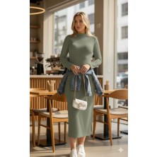 Barış Beauty Kadın Uzun Kollu Balıkçı Yakalı Yanlardan Yırtmaçlı Kaşkorse Maxi Elbise