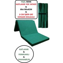 Kapella Katlanır Bahçe Minderi -Yer Yatağı 80X180X8 cm Sünger Düz Yeşil