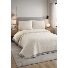 Dilex Bohem Dantelli Kapitoneli Ultrasonik Çift Kişilik Yatak Örtüsü Beyaz